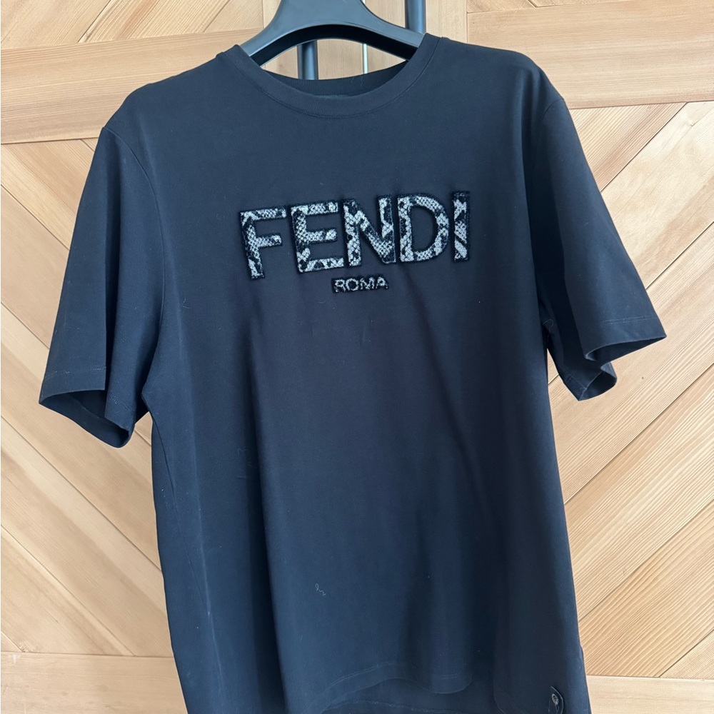 Fendi Black Logo Appliqué Crewneck T-Shirt